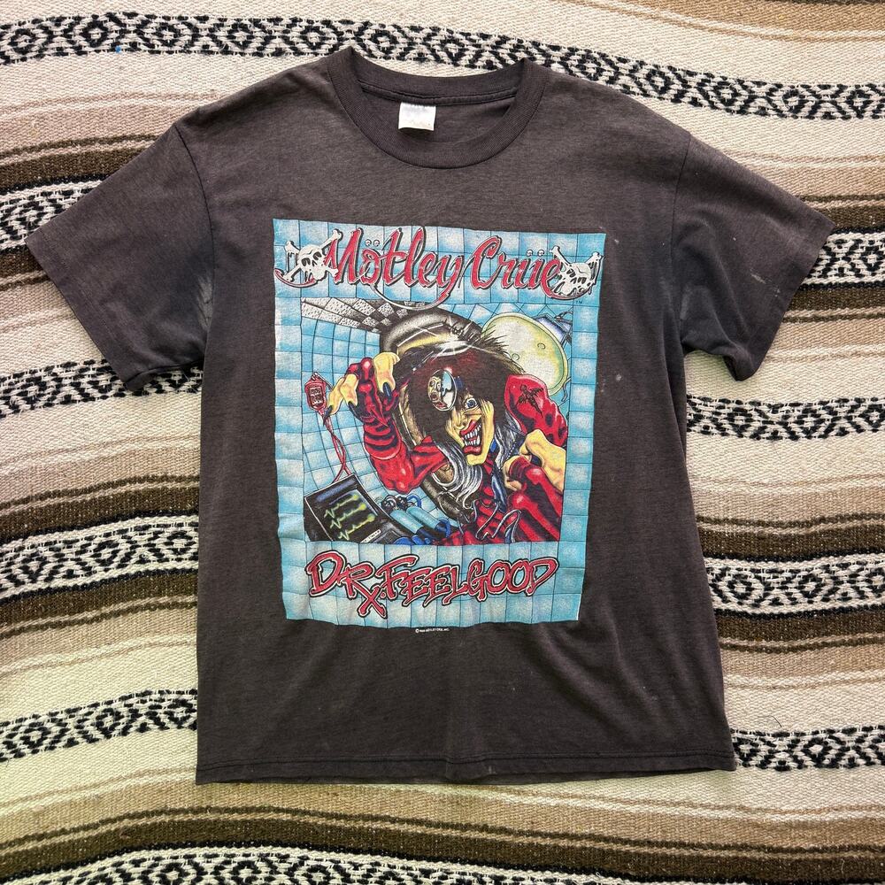 Vintage 1989 Motley Crue Dr. Feelgood Faded Black Rock Band Tee Shirt Sz Large